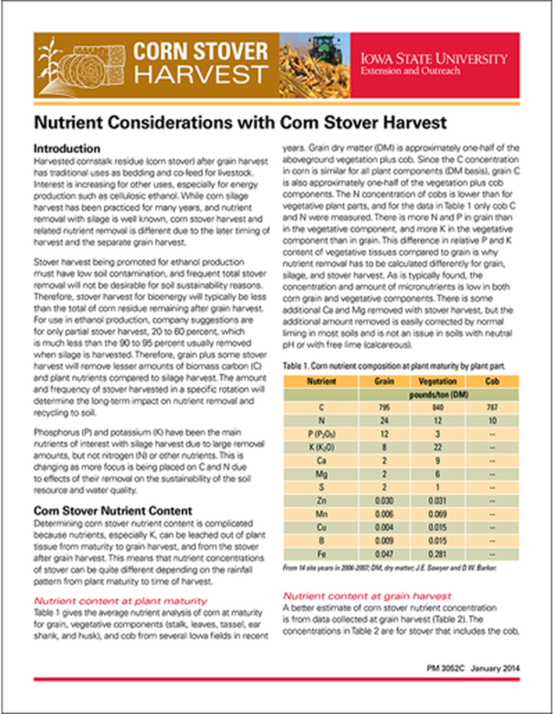 Nutrient Considerations with Corn Stover Harvest image number 0