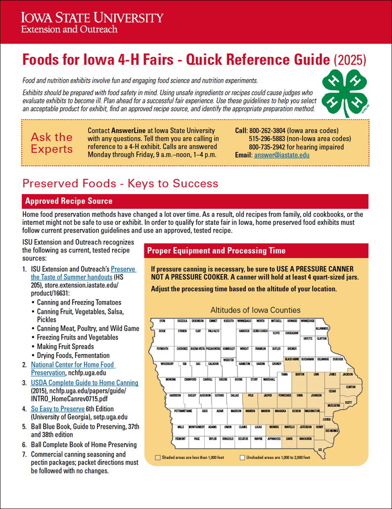 Foods for Iowa 4-H Fairs - Quick Reference Guide (2025) image number 0