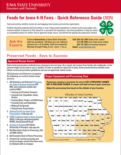 Foods for Iowa 4-H Fairs - Quick Reference Guide (2025)