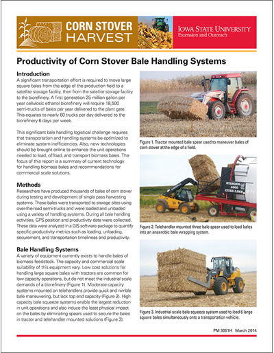 Productivity of Corn Stover Bale Handling Systems