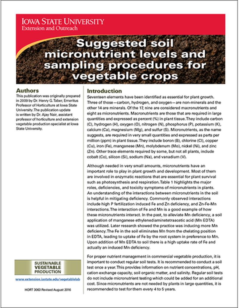 Suggested soil micronutrient levels and sampling procedures for vegetable crops image number 0