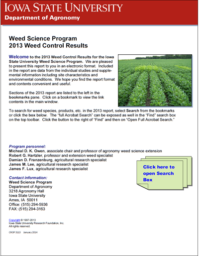 Weed Science Program 2013 Weed Control Results