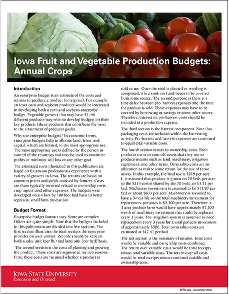 Iowa Fruit and Vegetable Production Budgets: Annual Crops image number 0