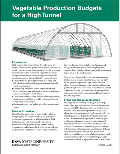 Vegetable Production Budgets for a High Tunnel