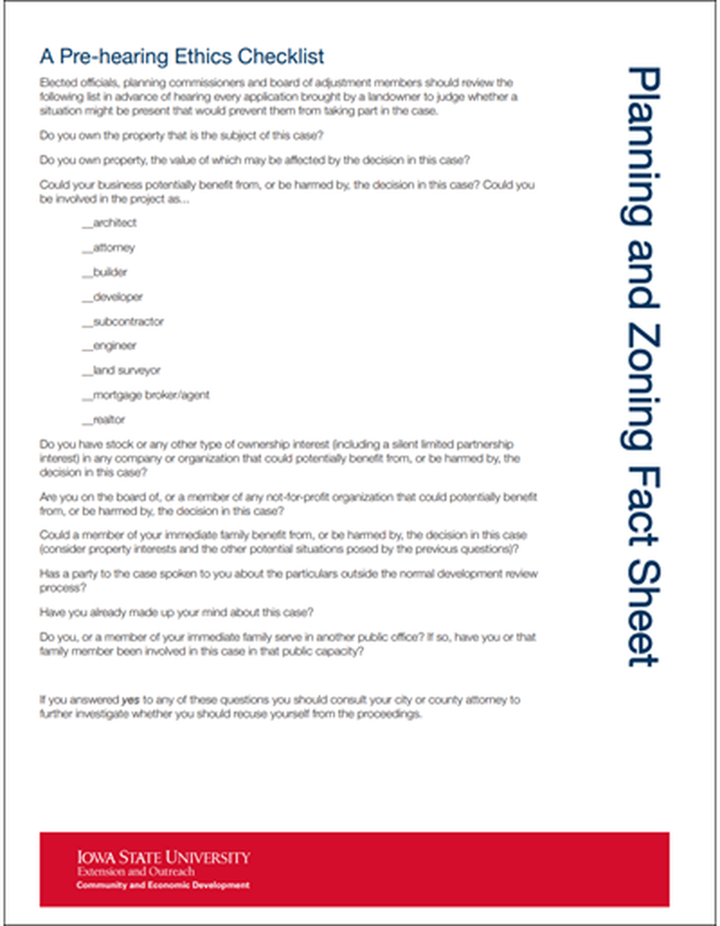 Planning and Zoning - A Pre-hearing Ethics Checklist image number 0
