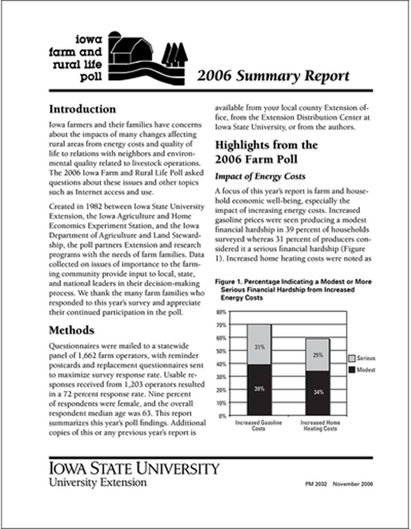 2006 Summary Report - Iowa Farm and Rural Life Poll image number 0
