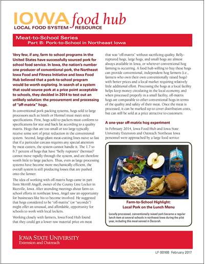 Iowa Food Hub Meat-to-School Series Part B: Pork-to-School in Northeast Iowa