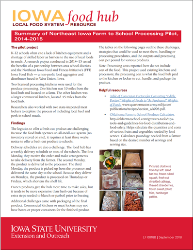 Summary of Northeast Iowa Farm to School Processing Pilot, 2014-2015