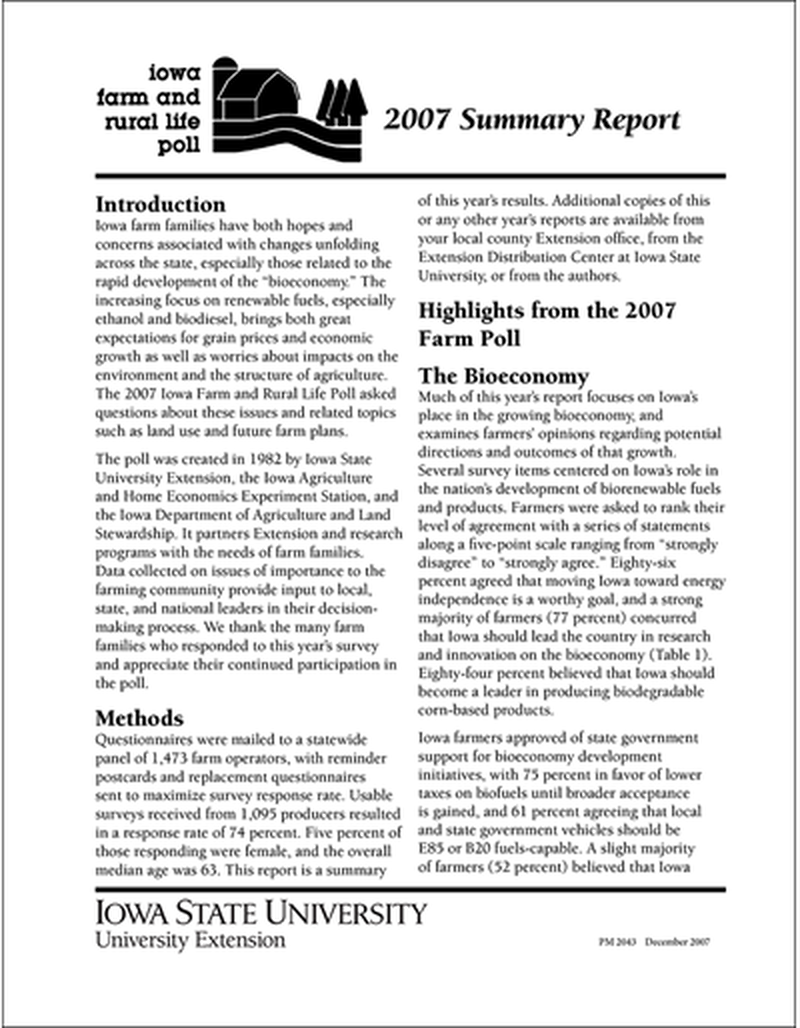 2007 Summary Report - Iowa Farm and Rural Life Poll image number 0