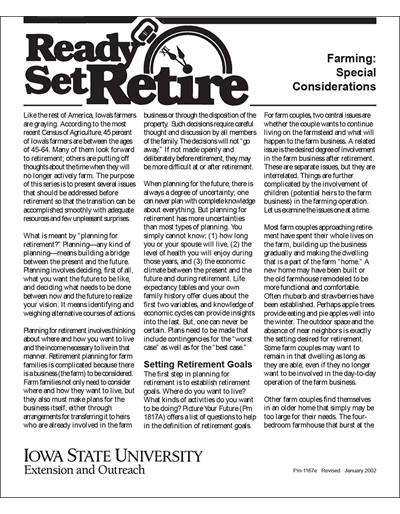 Farming: Special Considerations - Ready, Set, Retire