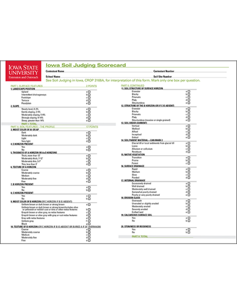 Iowa Soil Judging Score Card image number 0