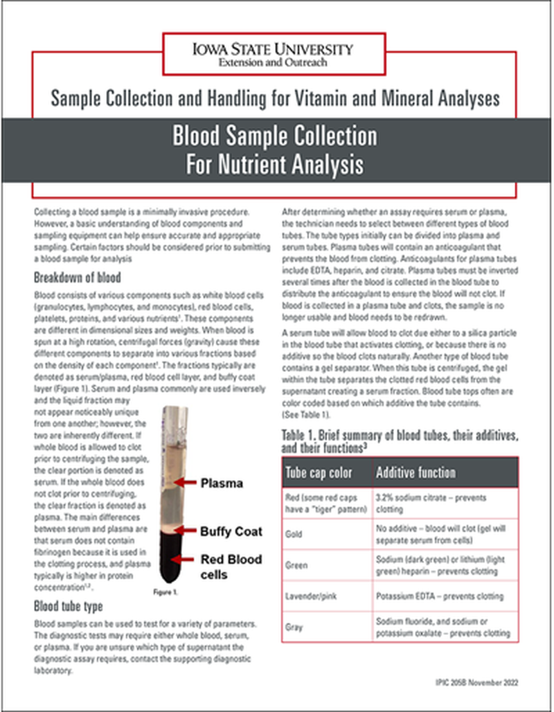 Sample Collection and Handling for Vitamin and Mineral Analyses: Blood Sample Collection  For Nutrient Analysis image number 0