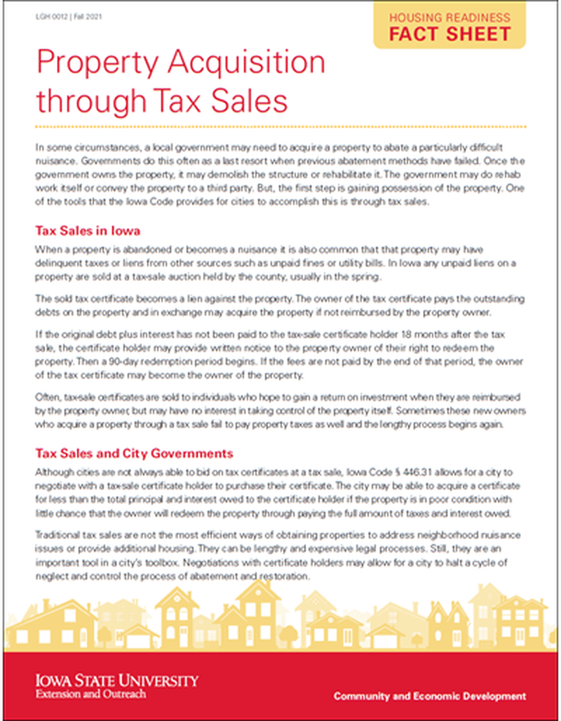 Housing Readiness Fact Sheet: Property Acquisition through Tax Sales image number 0
