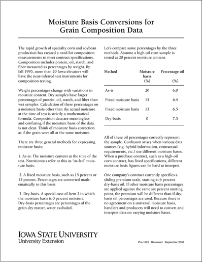 Moisture Basis Conversions for Grain Composition Data