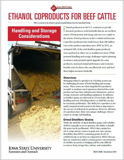 Ethanol Coproducts for Beef Cattle - Handling and Storage Considerations