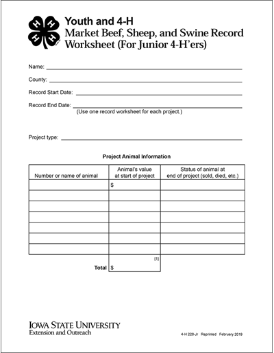 Record Keeping Worksheet Market Junior