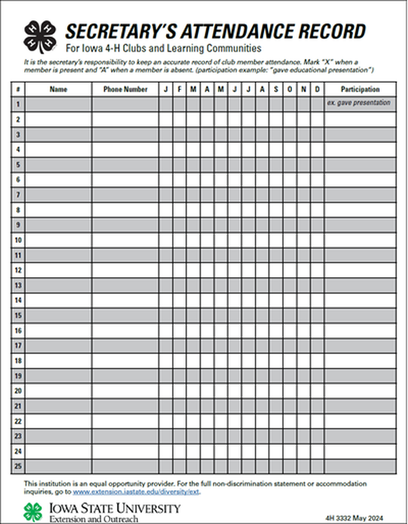 Secretary's Attendance Record image number 0