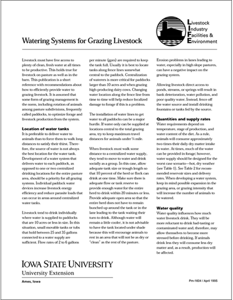 Watering Systems for Grazing Livestock - Livestock Industry Facilities and Environment image number 0