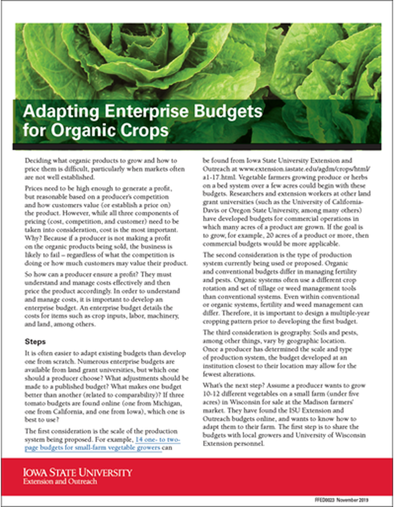 Adapting Enterprise Budgets for Organic Crops image number 0