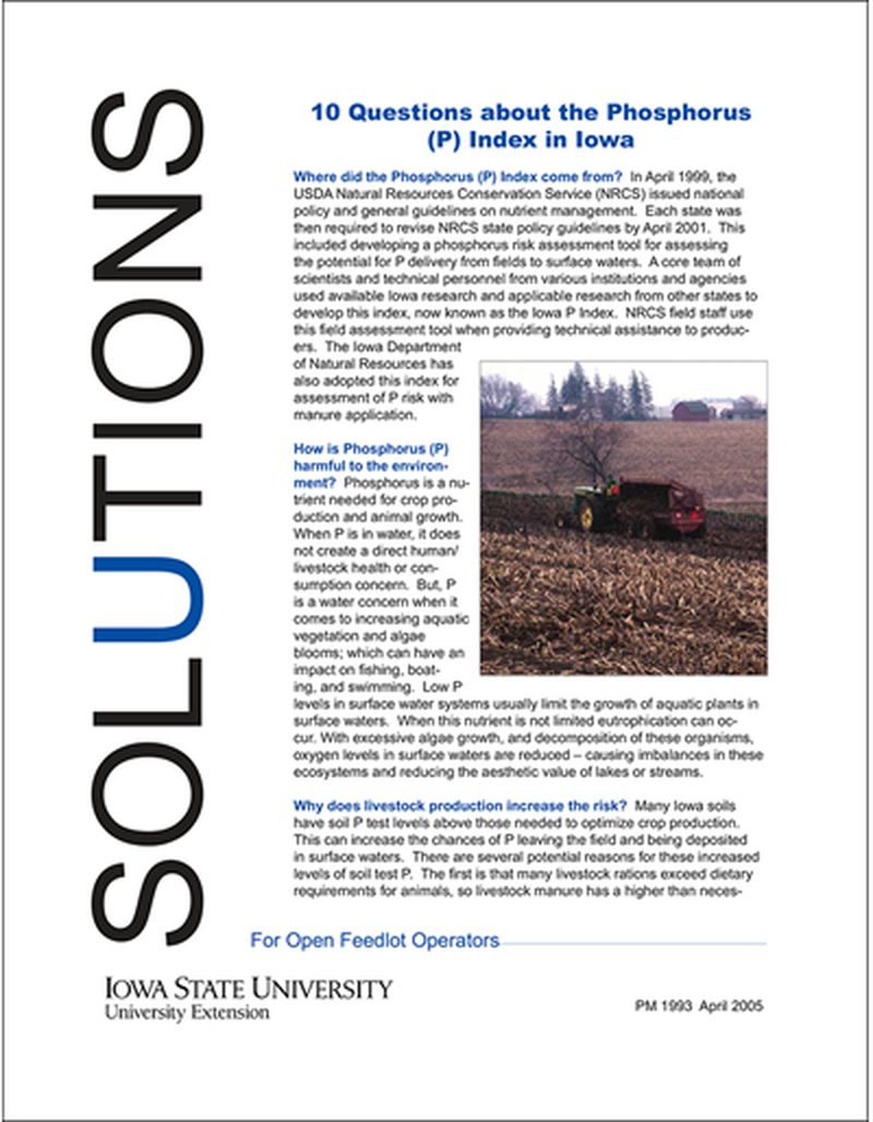 10 Questions About the Phosphorus (P) Index in Iowa -- Solutions for Open Feedlot Operators image number 0