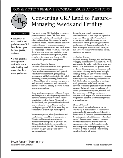 Converting CRP Land to Pasture - Managing Weeds and Fertility | Conservation Reserve Program: Issues and Options