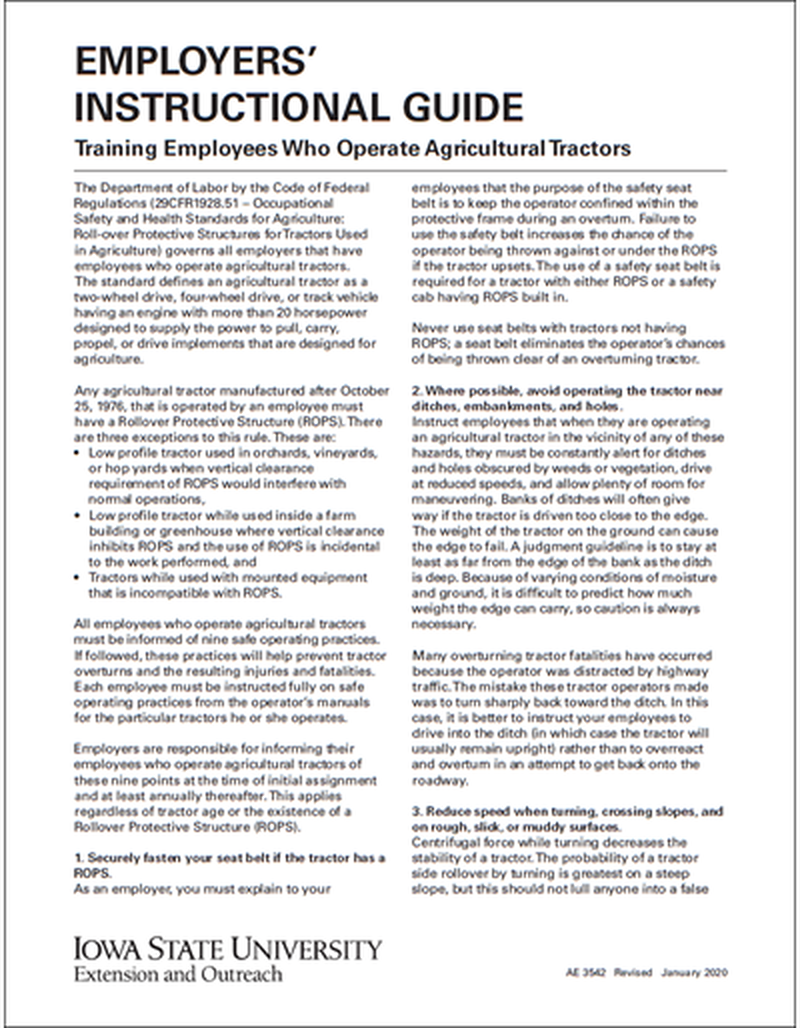 Employers' Instructional Guide - Training Employees Who Operate Agricultural Tractors image number 0