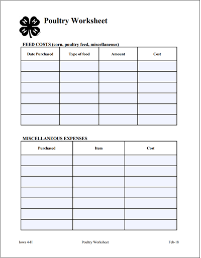 Record Keeping Worksheet Poultry