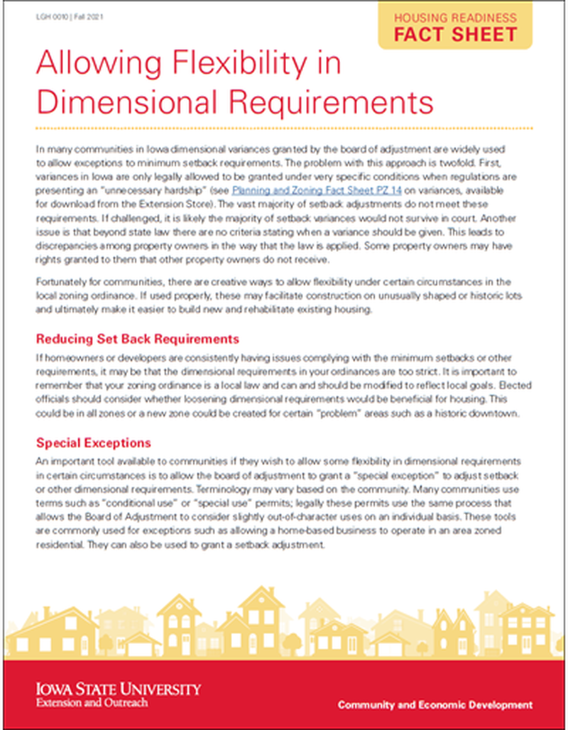 Housing Readiness Fact Sheet: Allowing Flexibility in Dimensional Requirements image number 0