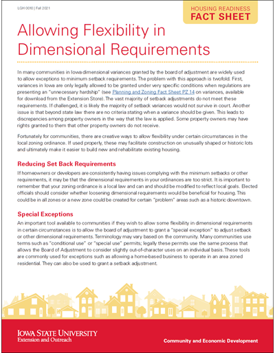 Housing Readiness Fact Sheet: Allowing Flexibility in Dimensional Requirements