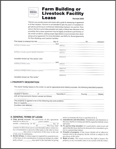 Rental Agreements for Farm Buildings and Livestock Facilities -- The Separate Lease Form