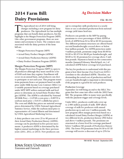 2014 Farm Bill: Dairy Provisions