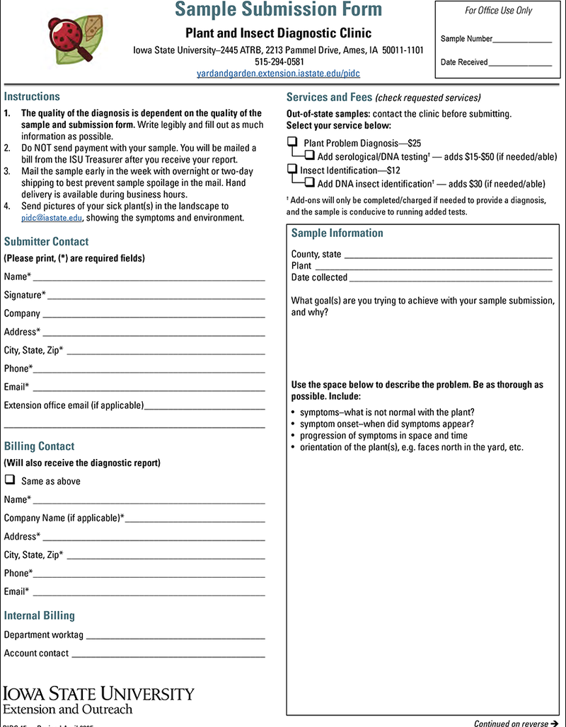 Plant and Insect Diagnostic Clinic Sample Submission Form image number 0