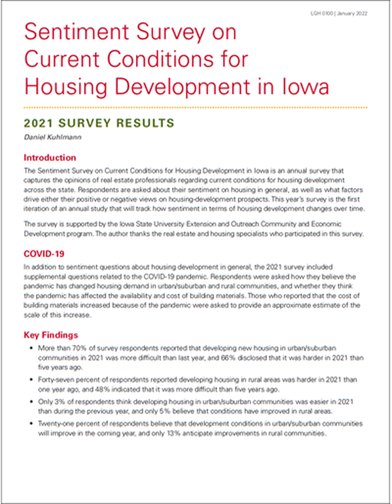 Sentiment Survey on Current Conditions for Housing Development in Iowa image number 0
