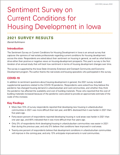Sentiment Survey on Current Conditions for Housing Development in Iowa