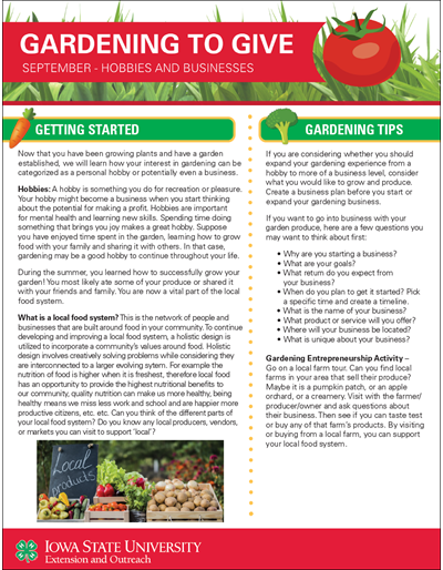 September Hobbies and Businesses -- Gardening to Give