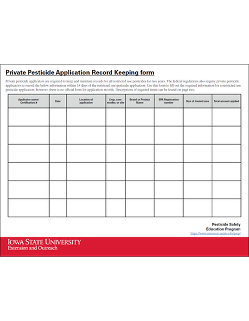 Private Pesticide Application Record Keeping form image number 1