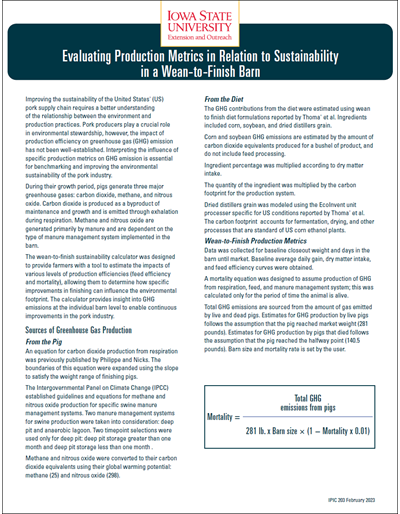 Evaluating Production Metrics in Relation to Sustainability in a Wean-to-Finish Barn