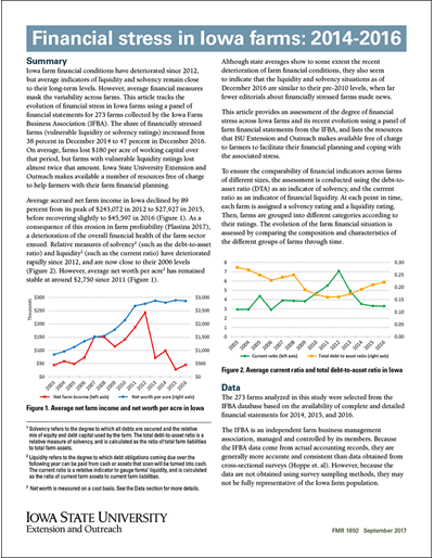 Financial stress in Iowa farms: 2014-2016