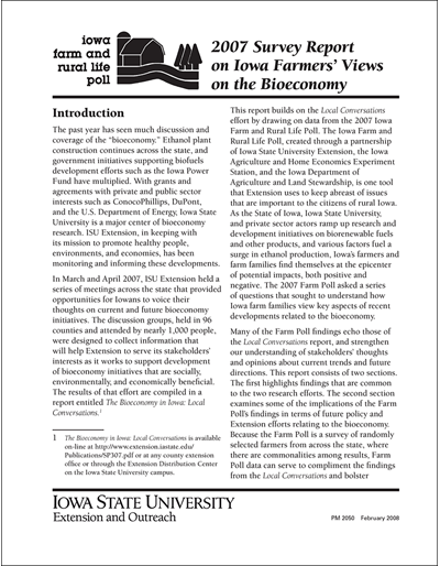2007 Survey Report on Iowa Farmers' Views on the Bioeconomy - Iowa Farm and Rural Life Poll