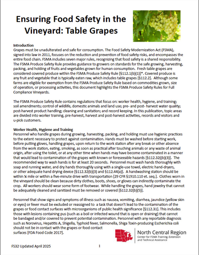 Ensuring Food Safety in the Vineyard: Table Grapes