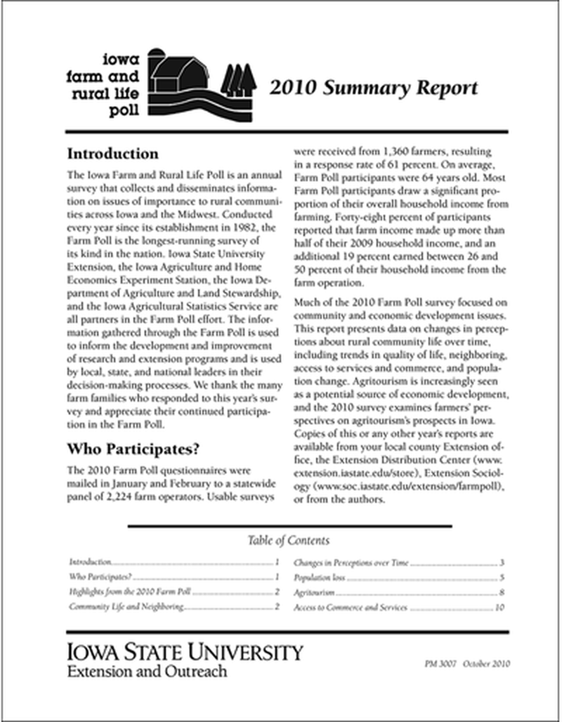 2010 Summary Report - Iowa Farm and Rural Life Poll image number 0