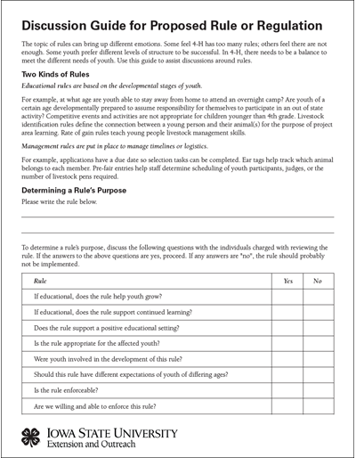 Discussion Guide for Proposed Rule or Regulation