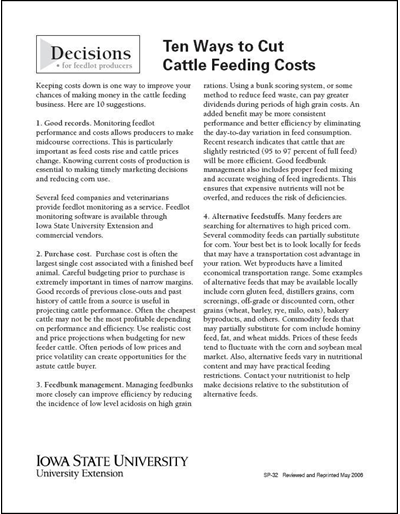 Ten Ways to Cut Cattle Feeding Costs - Decisions