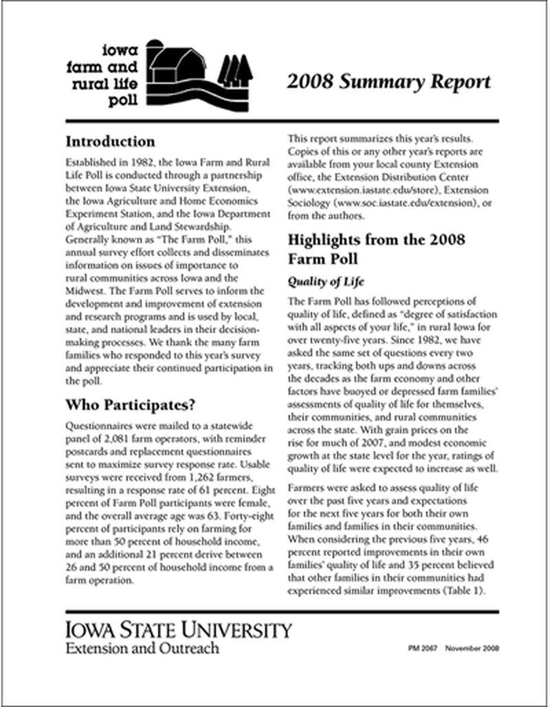2008 Summary Report - Iowa Farm and Rural Life Poll image number 0