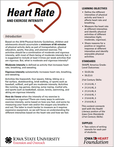 Heart Rate and Exercise Intensity -- Heart Health Lesson