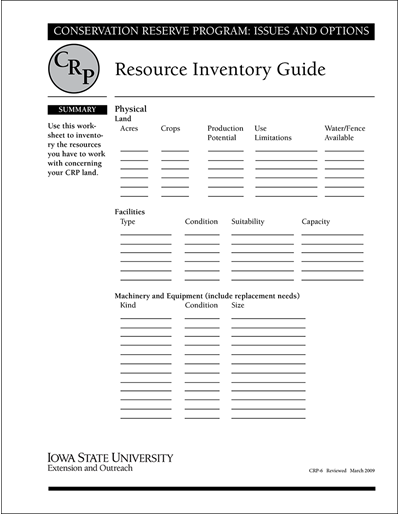 Resource Inventory Guide | Conservation Reserve Program: Issues and Options