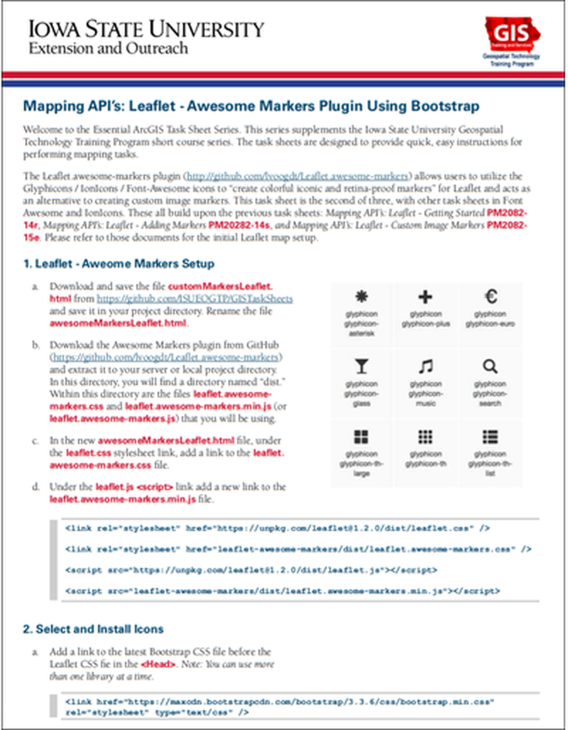 Mapping API's: Leaflet - Awesome Markers Plugin Using Bootstrap image number 0