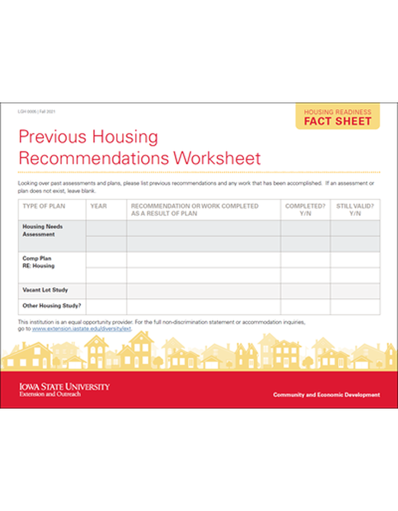 Housing Readiness Fact Sheet: Previous Housing Recommendations Worksheet image number 0
