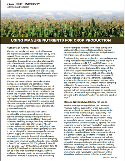 Using Manure Nutrients for Crop Production