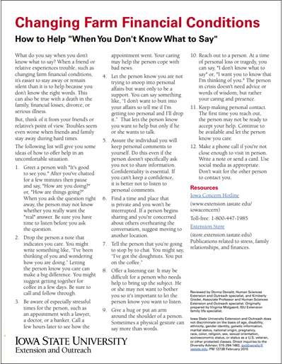 Changing Farm Financial Conditions - How to Help "When You Don’t Know What to Say"